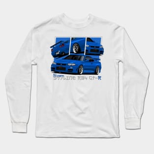 Nissan Skyline r34 GTR Blue, JDM Car Long Sleeve T-Shirt